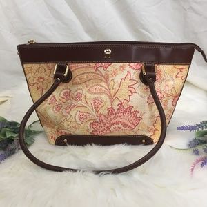 Etienne Aigner Neutral Floral Straw Shoulder Bag
